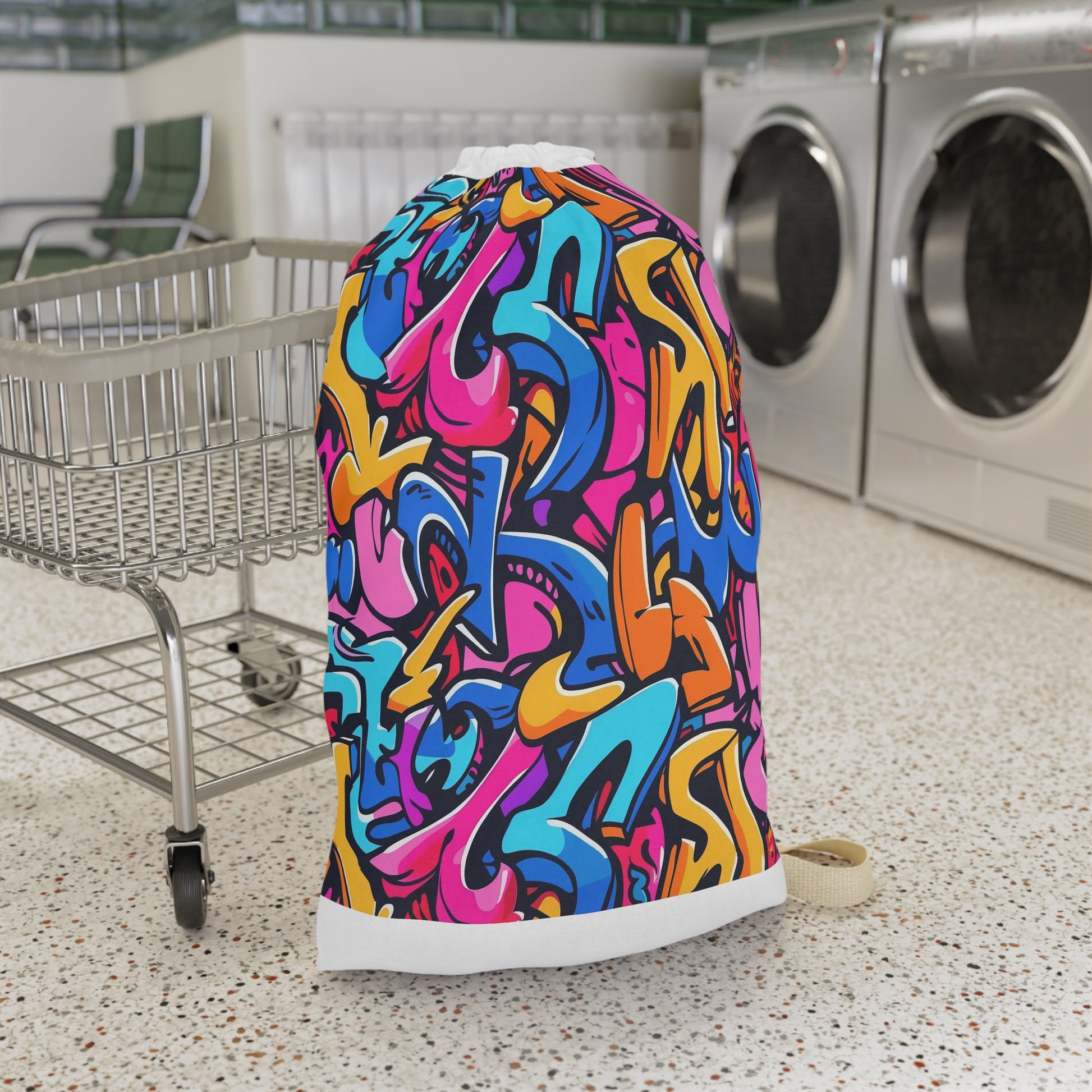 Neon Urban Graffiti Laundry Bag - Trendy neon graffiti pattern for stylish laundry room pop of color