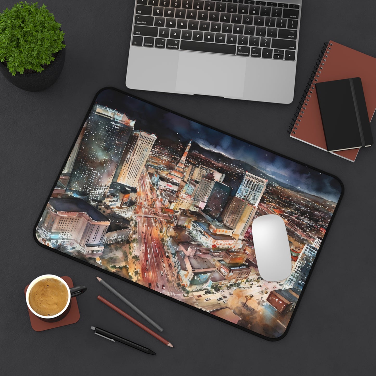 "Vibrant Vegas Night desk mat for creative and productive workspaces"