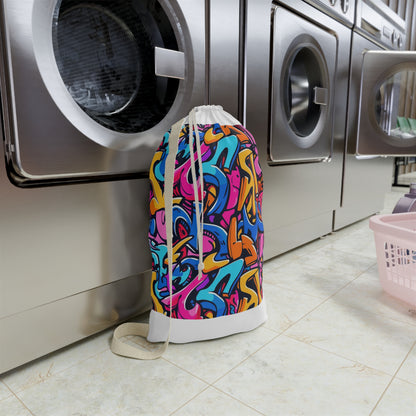 Neon Urban Graffiti Laundry Bag - Trendy laundry room essential with vibrant neon colors and urban style.