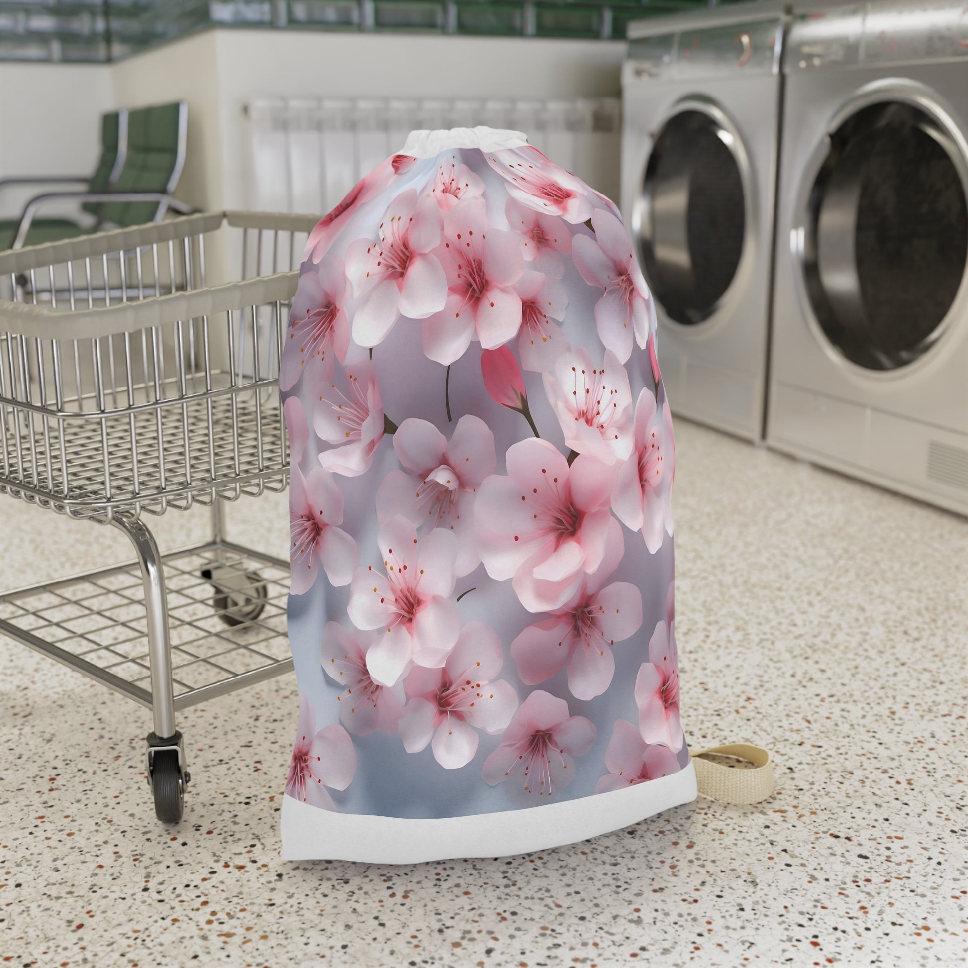 "Cherry Blossom Pattern Laundry Bag - 3D ultra realistic design for stylish laundry organization"