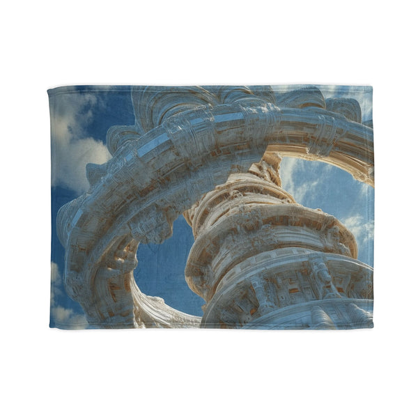 Sky Temple Rotating in Zero Gravity — Plush Fleece Throw Blanket — Full Flat Artwork View