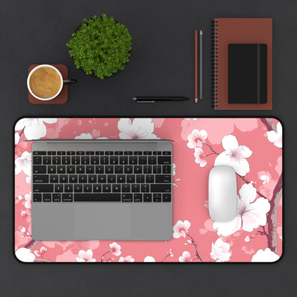 Stylish Cherry Blossom Desk Mat - Elevate Your Workspace with Elegant Pink and White Pattern - Protect Your Desk Surface