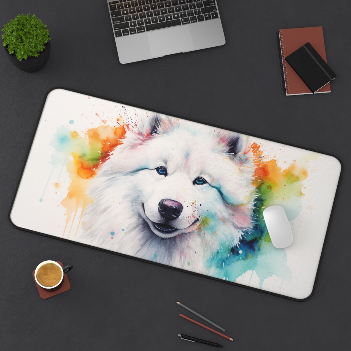 Samoyed Watercolor Desk Mat | Desk Mat | Accessories, Back-to-School, Desk, Fall Bestsellers, Home & Living, Mouse pad, Mouse Pads, Mousepad, Seasonal Picks, Stationery, TikTok | Prints with Passion