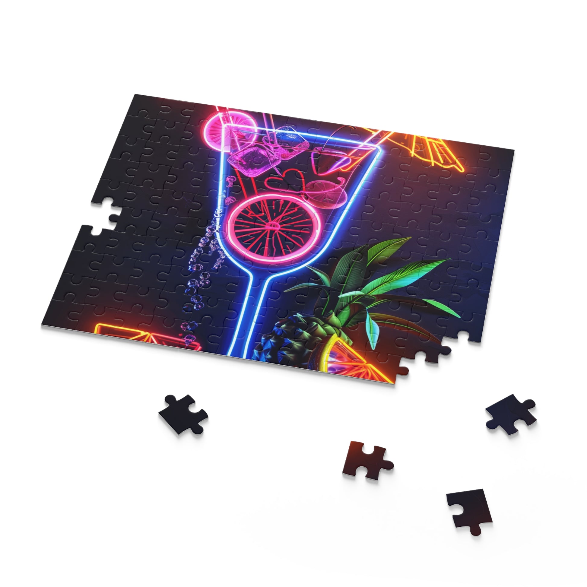 Neon Cocktail Jigsaw Puzzle - Colorful tropical cocktail themed puzzle for a relaxing night in.