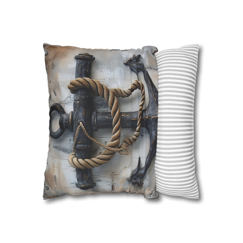 Nautical Anchor — Faux Suede Cushion Cover — Sofa & Living Room Lifestyle View