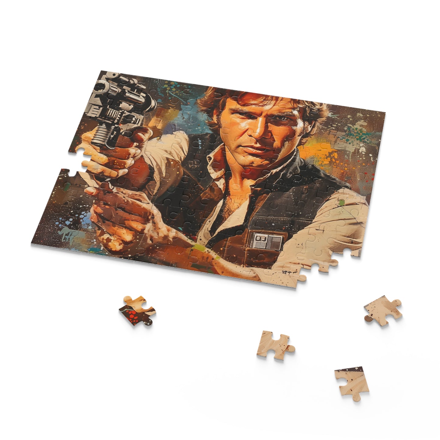 "Challenging Han Solo Star Wars jigsaw puzzle with iconic scenes for fans"