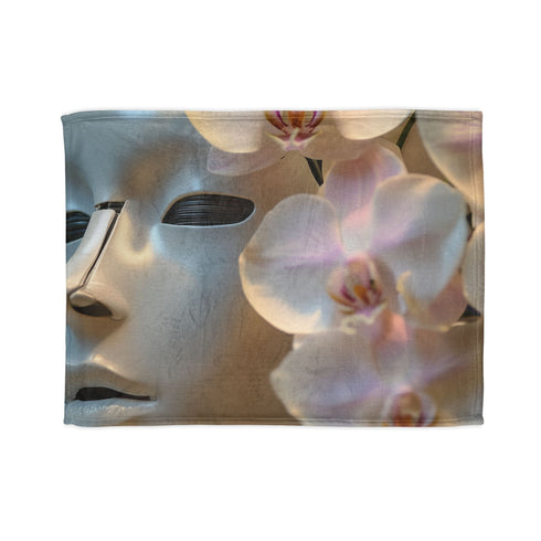Robot Face Blooming with Orchids Plush Fleece Throw Blanket