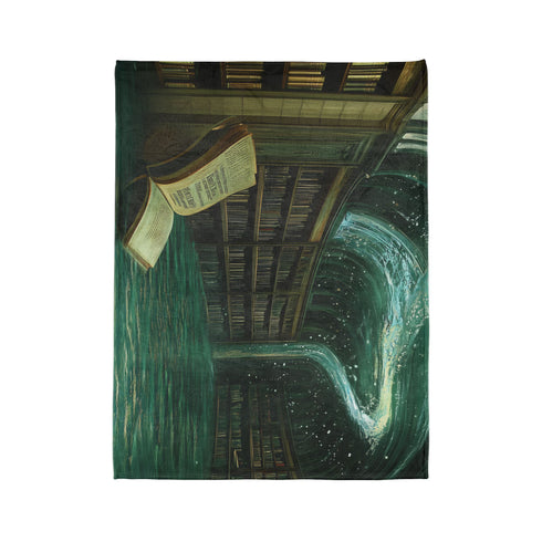 Floating Library under Time Vortex — Plush Fleece Throw Blanket — Product Detail View 10