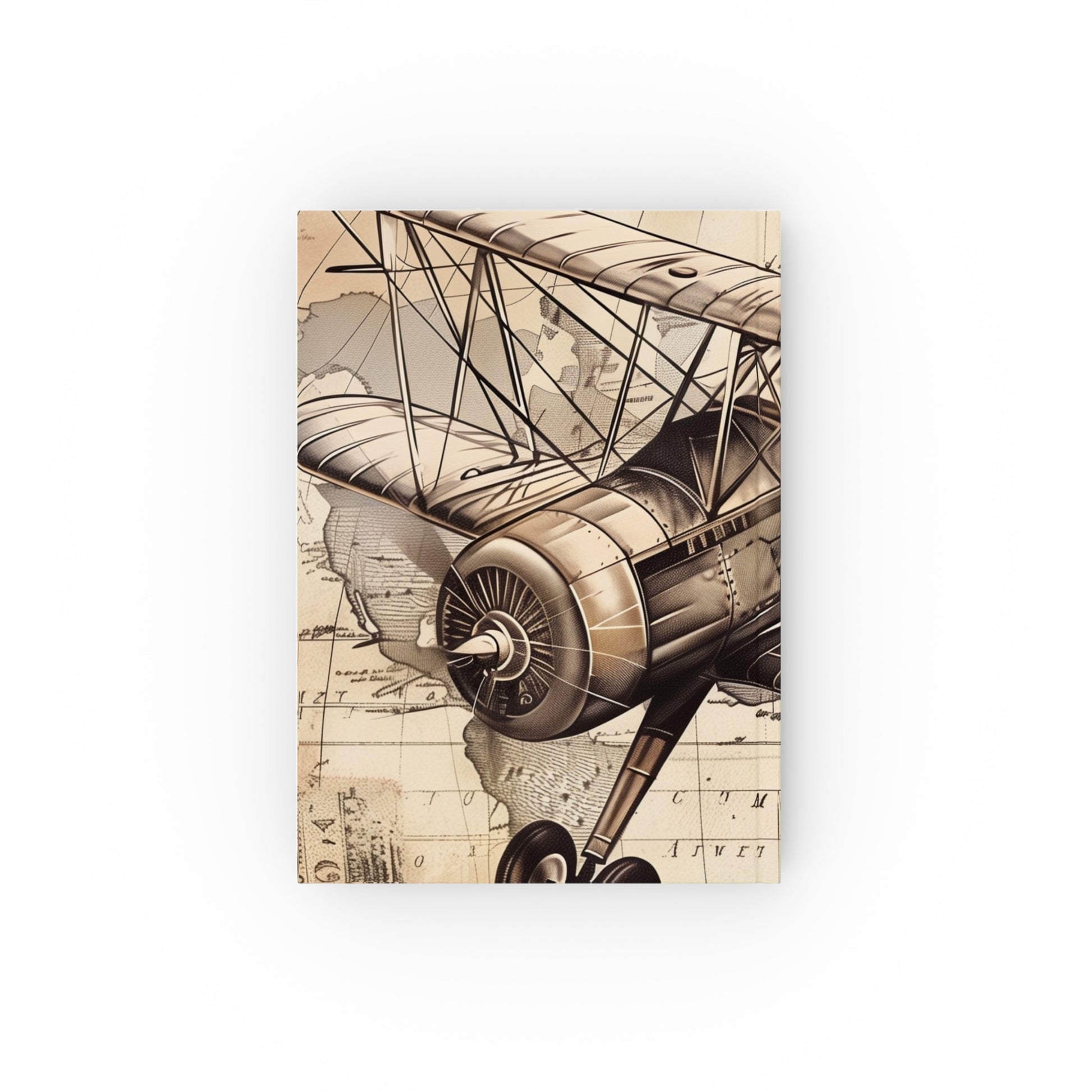 Vintage-inspired Wanderlust Chronicles travel journal with classic airplane design and travel stamps, perfect for documenting adventures.