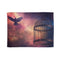 Bird Cage Floating Above Galaxy — Plush Fleece Throw Blanket — Full Flat Artwork View