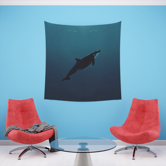 Whale's Grace: A Minimalist Tapestry | Wall Tapestry | All Over Print, AOP, Decor, Halloween, Home & Living, Home Decor, Indoor, Spring Essentials, Sublimation, Tapestry | Prints with Passion