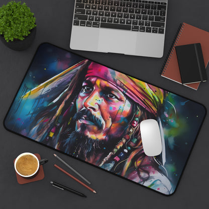 "Jack Sparrow neon desk mat with vibrant watercolor design, perfect for pirate enthusiasts"