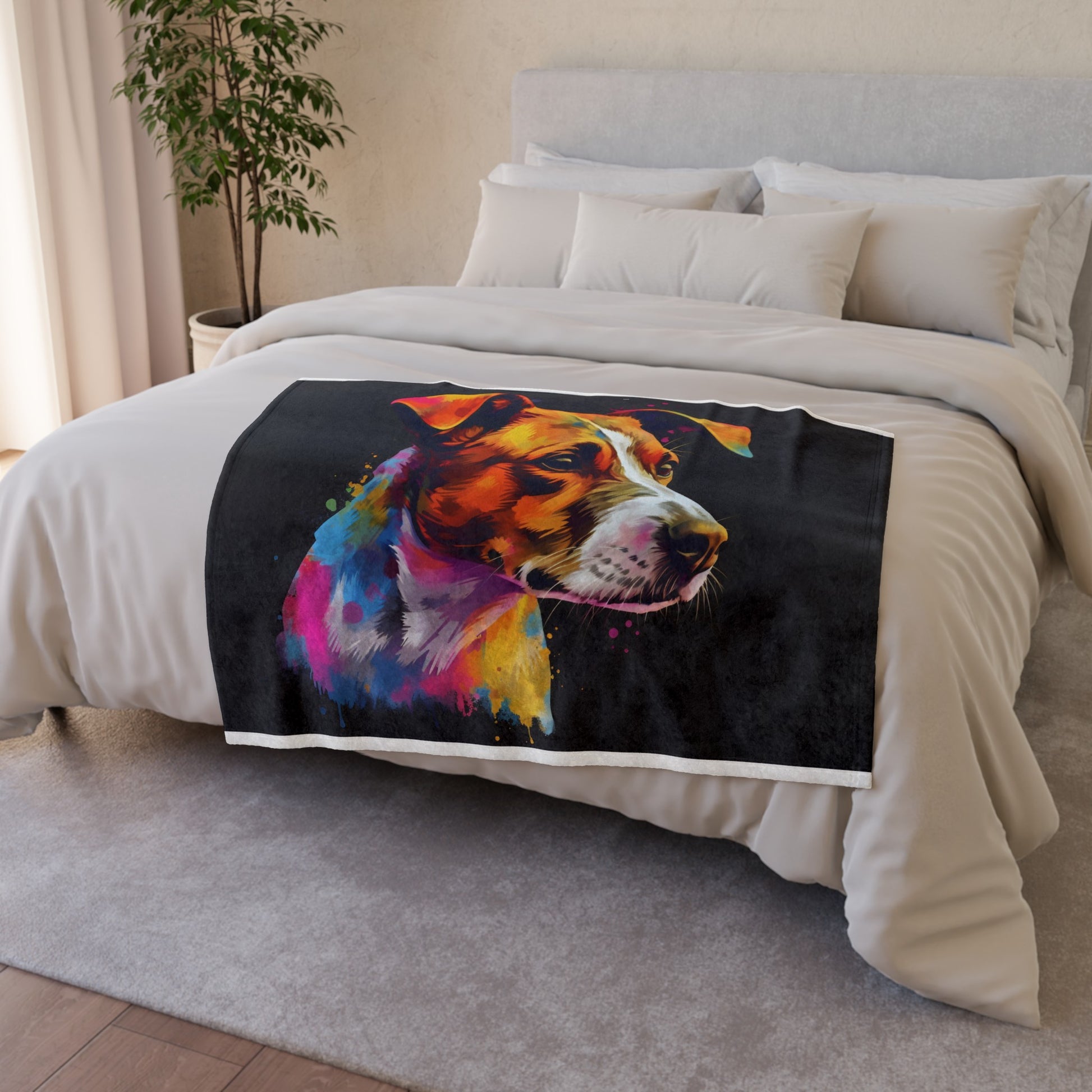 this blanket is perfect for cozying up with your furry friend or adding a playful touch to your home decor. Whether you have a Jack Russell or simply admire the breed