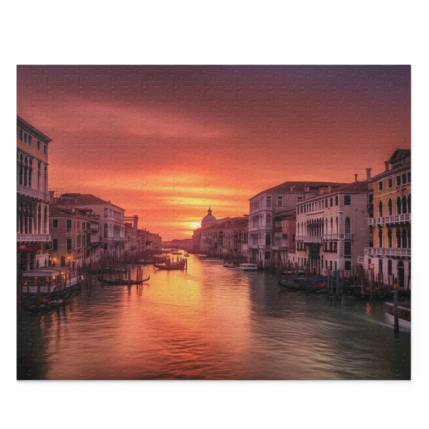 "Venice Sunset Jigsaw Puzzle - 1000 piece vibrant and detailed scene capturing Italy's iconic cityscape at sunset"