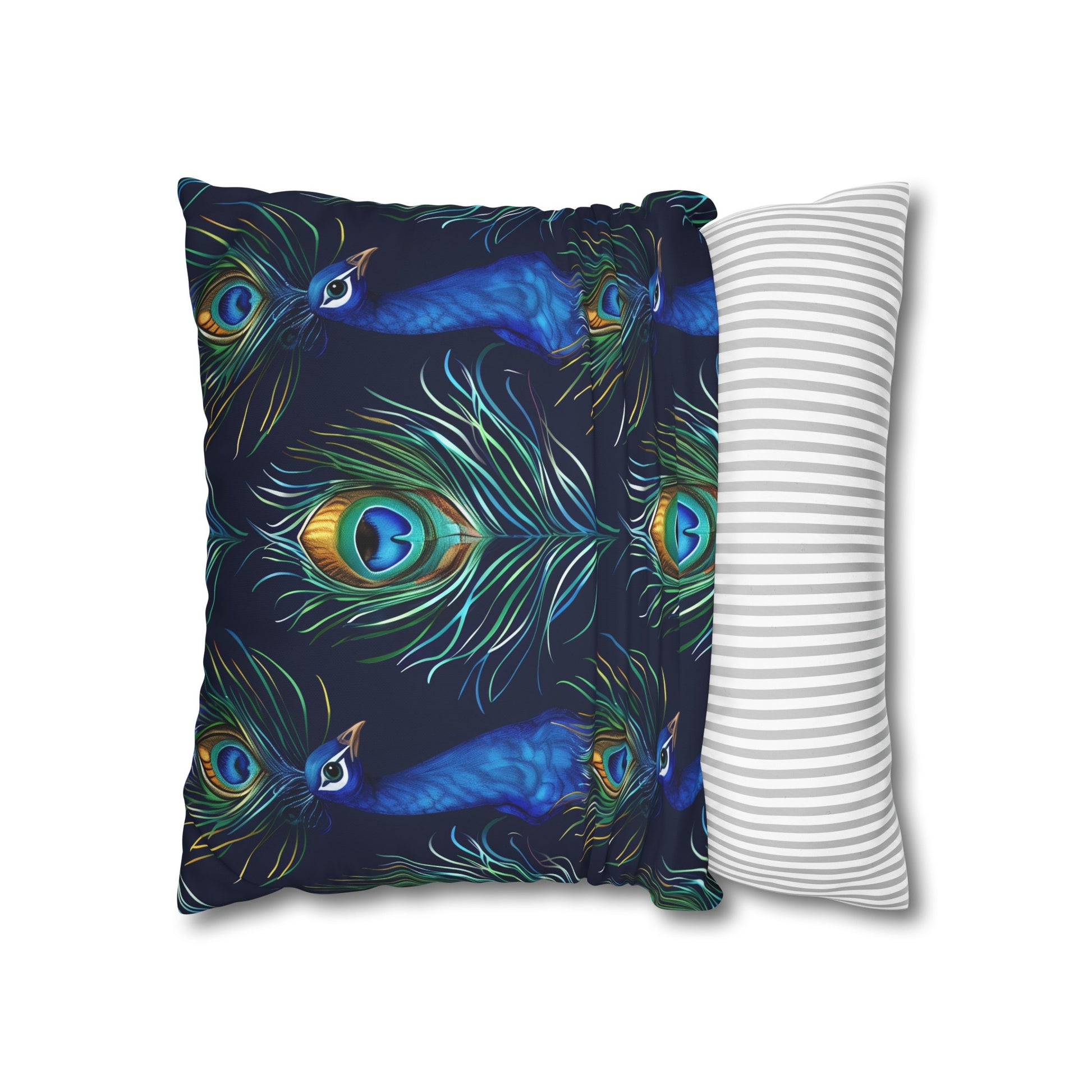 "Add a pop of color with vibrant blue Peacock Feathers pillowcase, perfect for stylish bedroom decor"