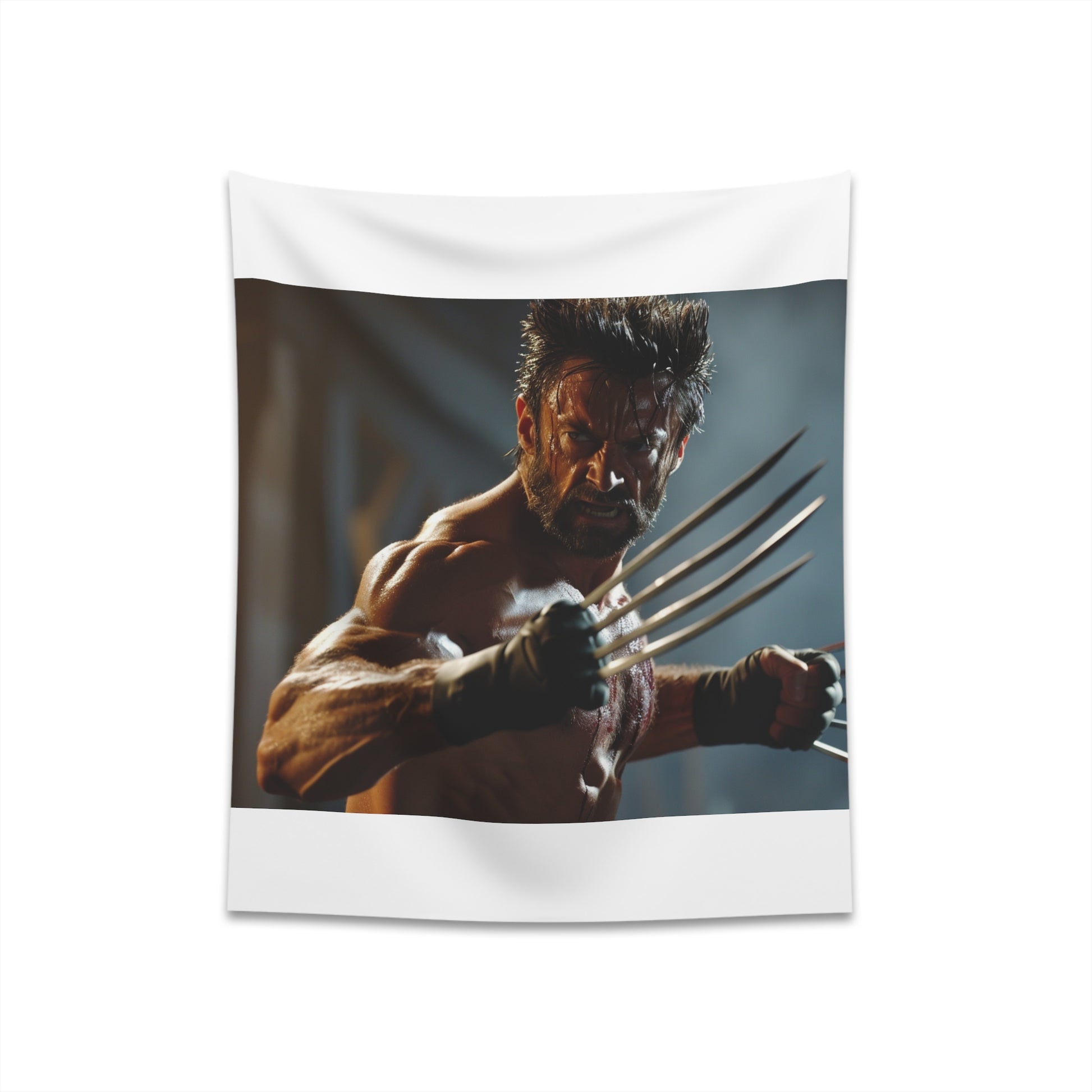 "Dynamic Wolverine Fury Hugh Jackman Tapestry - Fierce X-Men Character Design - High Quality Material - Perfect Gift for Fans - 34" x 40" or 57" x 57""