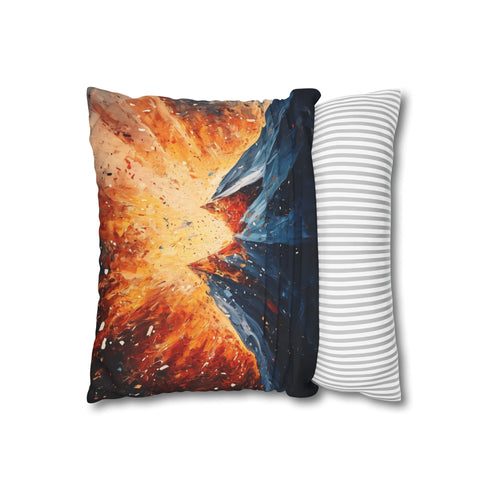 Geometric Volcano Erupting Light Shards — 40×40 Cushion Cover — Soft Brushed Fabric Texture Close-Up