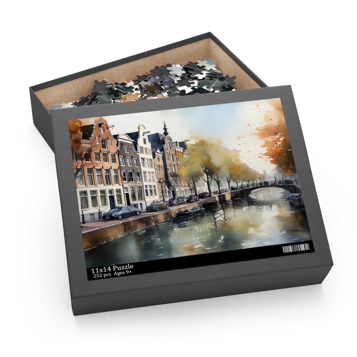 "Amsterdam Adventure jigsaw puzzle featuring canals and architecture, perfect for tourists and puzzle enthusiasts"