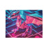 Origami Dragon over a Neon Grid Plush Fleece Throw Blanket