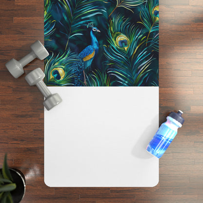 Peacock Feather Yoga Mat: Vibrant Blue Beauty