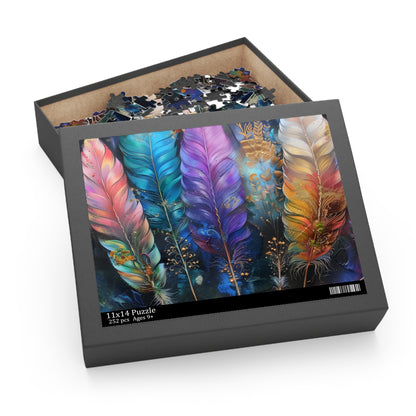 "Bohemian Feathers Jigsaw Puzzle with intricate details and vibrant colors - perfect for relaxation and mindfulness"