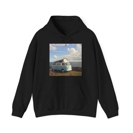 Seaside Escape: Vintage Camper Van Hoodie with Old Record Player Design | Hoodies | DTG, Hoodies, Men's Clothing, Regular fit, Unisex, Women's Clothing | Prints with Passion