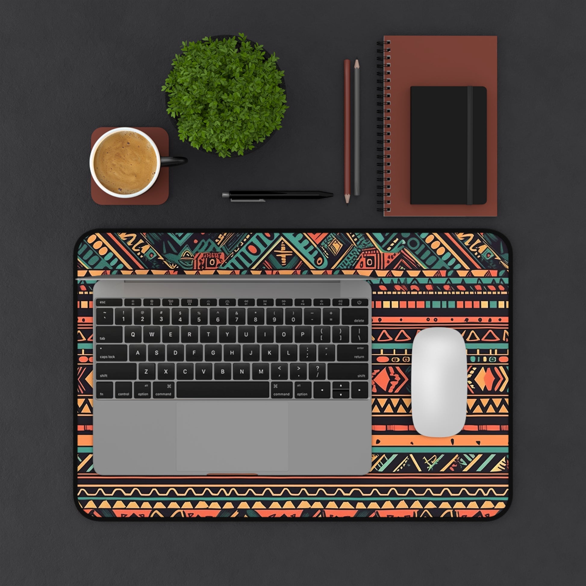 "Enhance your workspace with our Aztec Chic Desk Mat - stylish protection for your desk with an ancient, elegant touch"