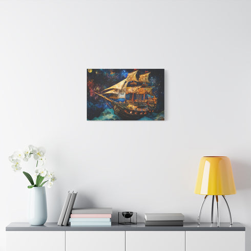 Pirate Ship Flying Through Space — Canvas Wall Art — Kiln-Dried Pine Frame & Ready-to-Hang Back View