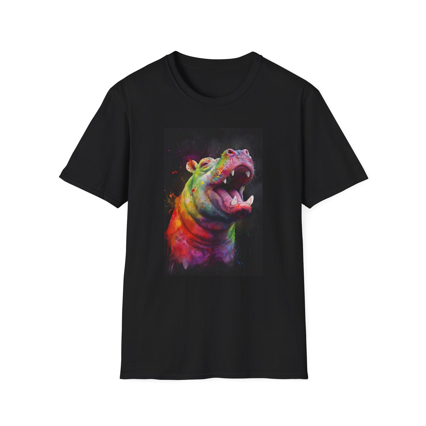 Joyful Hippo Delight Tee | T-Shirt | Cotton, Crew neck, DTG, Men's Clothing, Regular fit, T-shirts, Women's Clothing | Prints with Passion