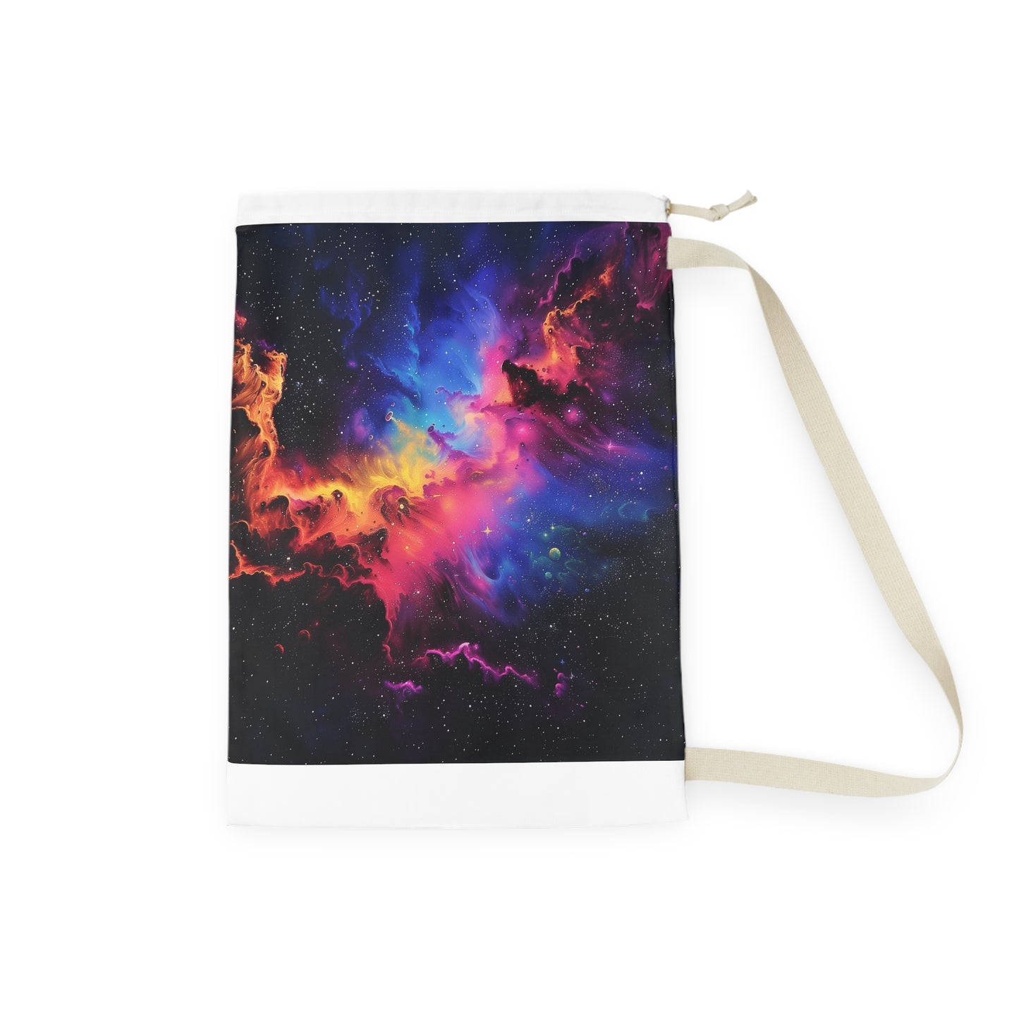 "Vibrant Neon Galaxy Laundry Bag for Cosmic Washing Convenience - Space-themed design"