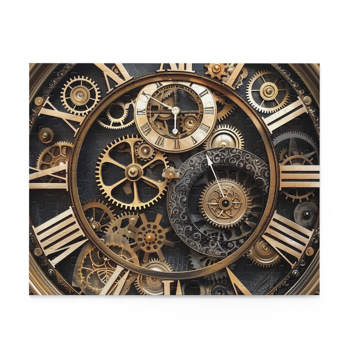 "Steampunk Gear Clock Puzzle - Explore intricate gears and cogs in this captivating jigsaw"