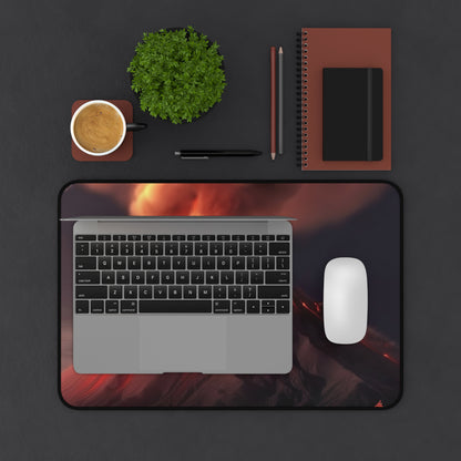 "Transform your workspace with vibrant volcano desk mat cover"