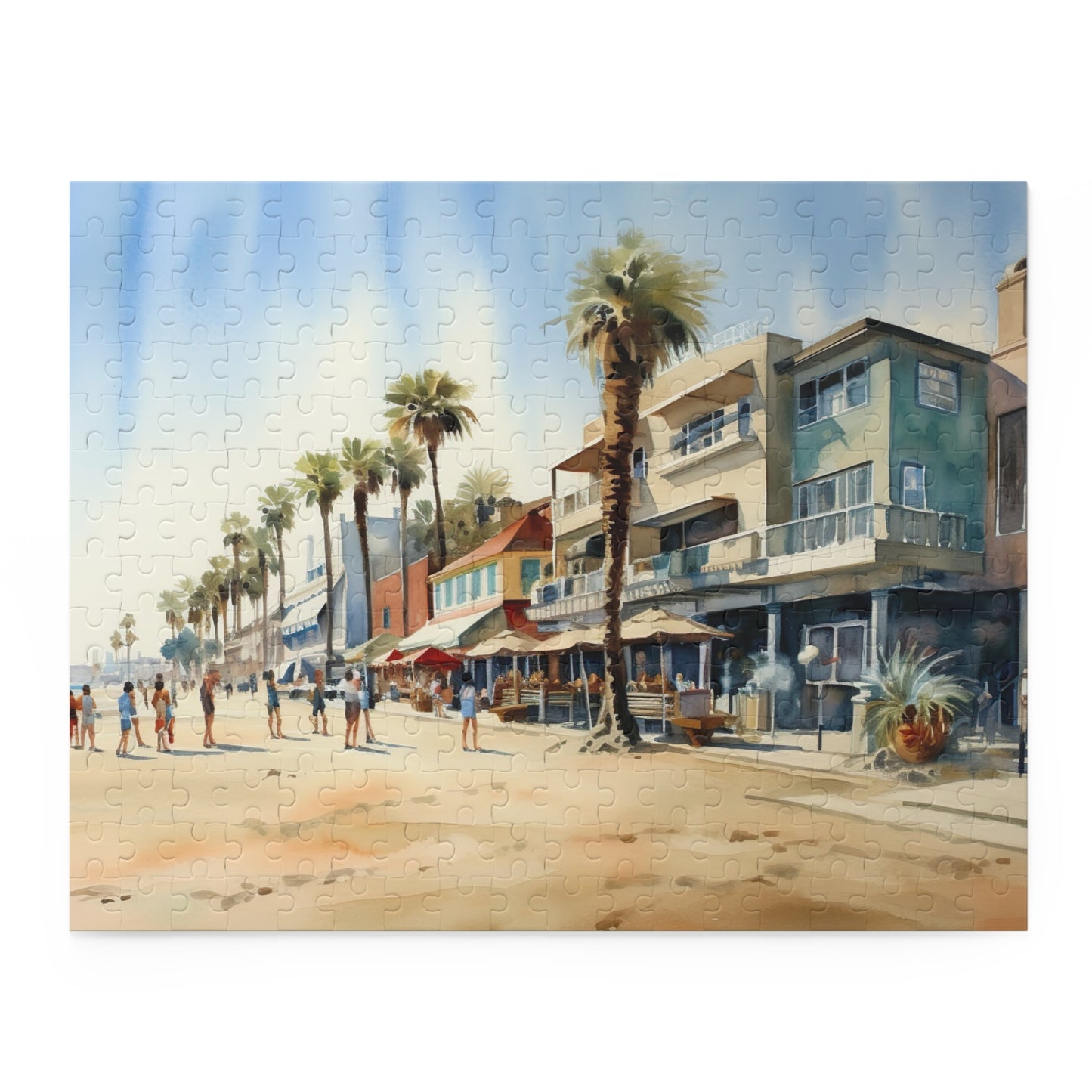 "Venice Beach jigsaw puzzle with vibrant boardwalk and palm trees for relaxing indoors"