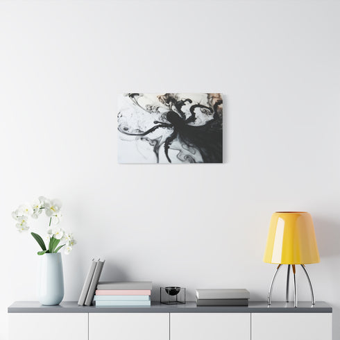 Shadow Creature Rising from Ink Puddle — Canvas Wall Art — Kiln-Dried Pine Frame & Ready-to-Hang Back View