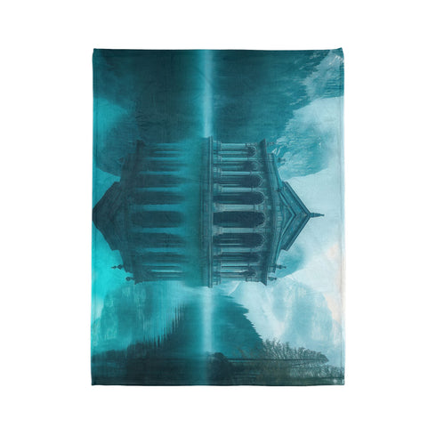 Glass Temple Submerged in Dream Lake Plush Fleece Throw Blanket