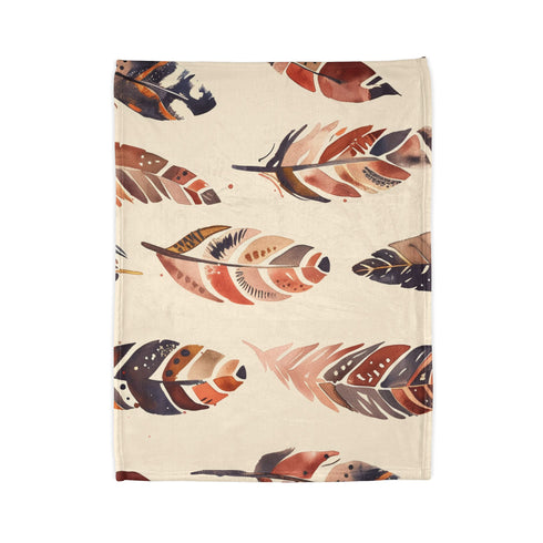Bohemian Artisan Feathers Seamless Pattern Plush Fleece Throw Blanket - View 4 | Prints With Passion