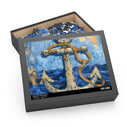 "Anchor and rope nautical jigsaw puzzle, perfect for sea lovers and maritime decor"