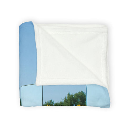 Sunflower Field with Floating Mirrors — Plush Fleece Throw Blanket — Product Detail View 8