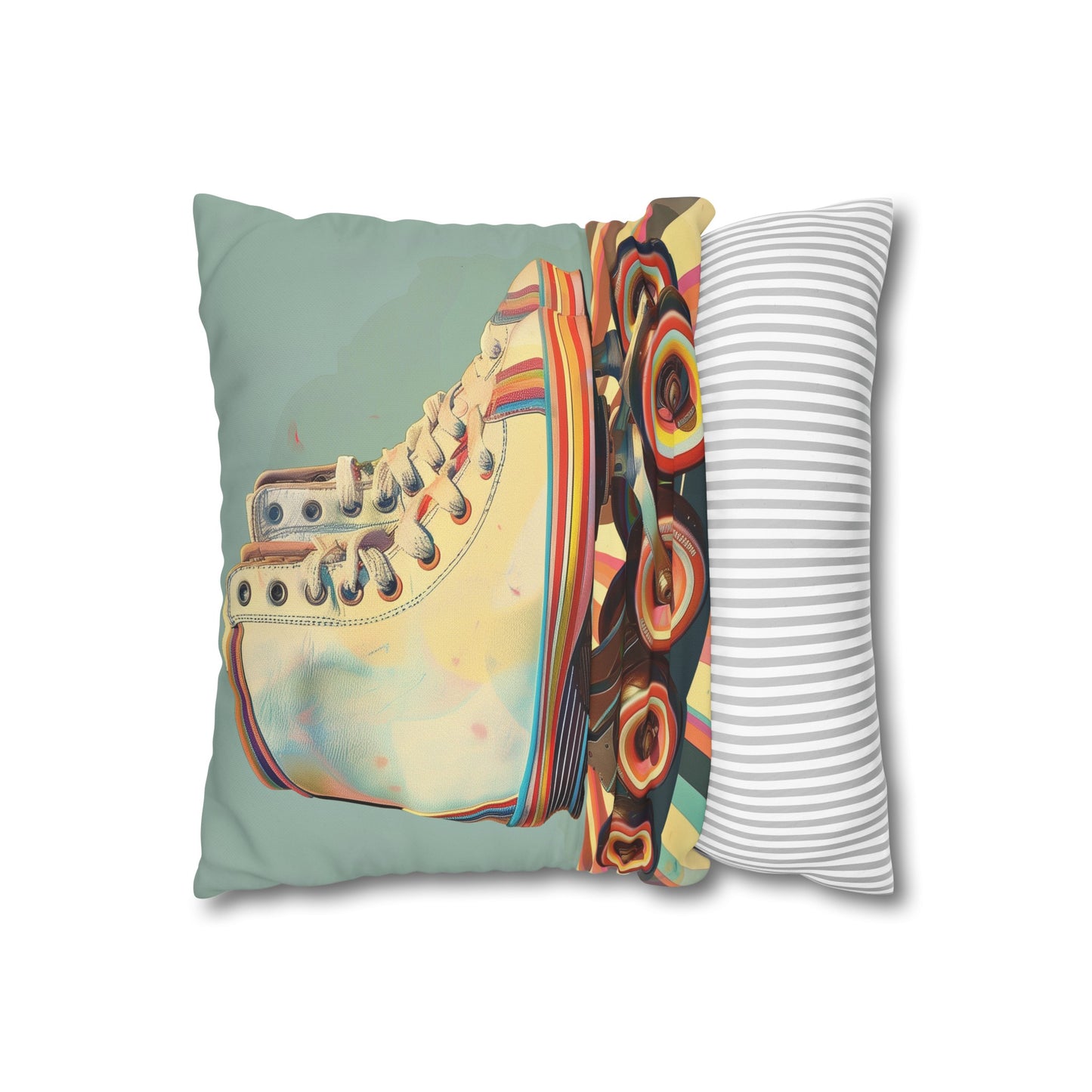 "Roller Skate Dreams Pillowcase - Vintage-inspired design with vibrant stripes, high-quality material, perfect for all seasons. Makes a great gift for roller skate enthusiasts. Shop now!"