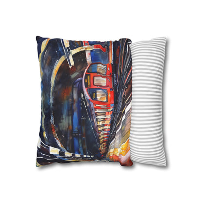 Tube Ride Watercolor Pillowcase - Stylish London Underground design for urban adventure, high-quality material, perfect for all seasons. Great gift option.