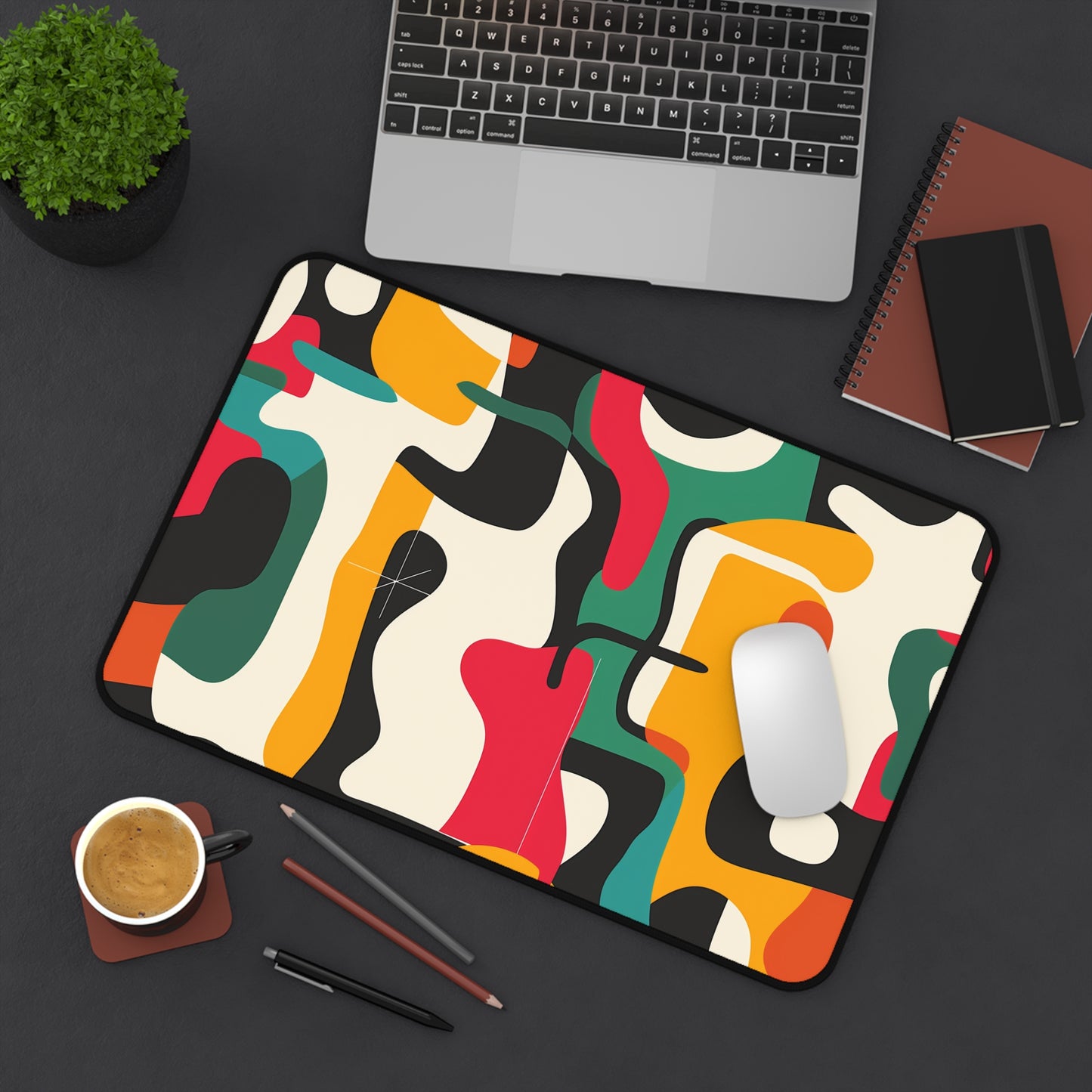 "Modern Abstract Bright Desk Mat - Bold colorful pattern for stylish office decor"