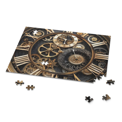 Steampunk Gear Clock Puzzle - Intricate clock design with gears and cogs, captivating jigsaw art.