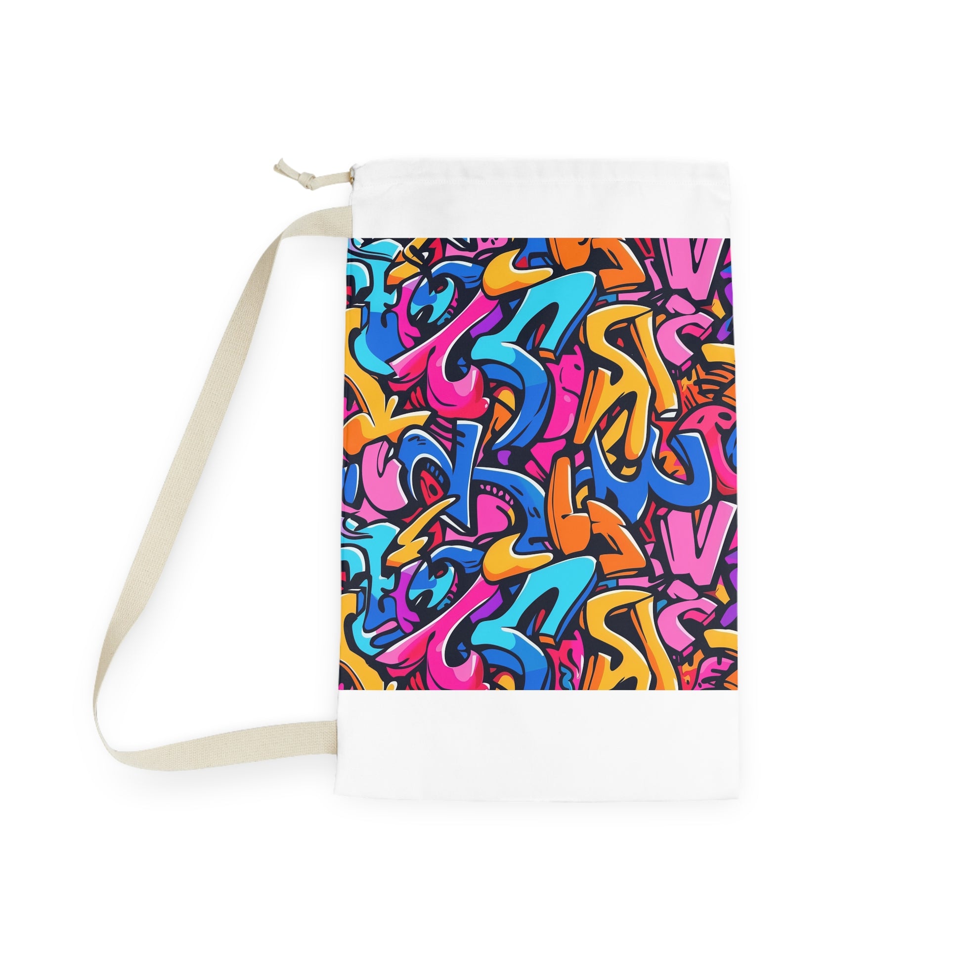 Neon Urban Graffiti Laundry Bag - Trendy laundry room accessory with bright neon colors and urban graffiti pattern. Make laundry day fun!