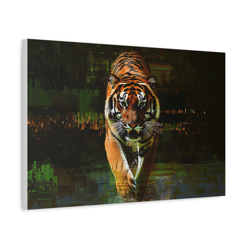 Tiger Emerging from Digital Glitch Stretched Canvas Wall Art