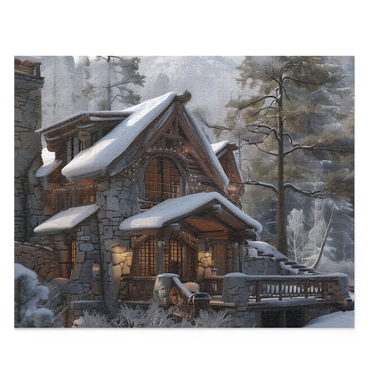 "Rustic Mountain Cabin jigsaw puzzle - peaceful nature scene for puzzle lovers"