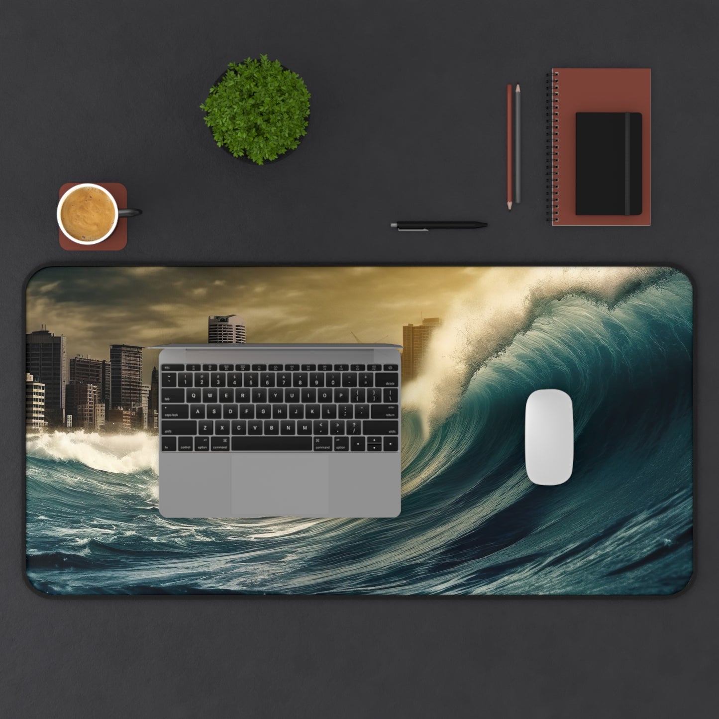 "Stunning Tsunami Wave Desk Mat - Nature-inspired desk protector for workspaces"