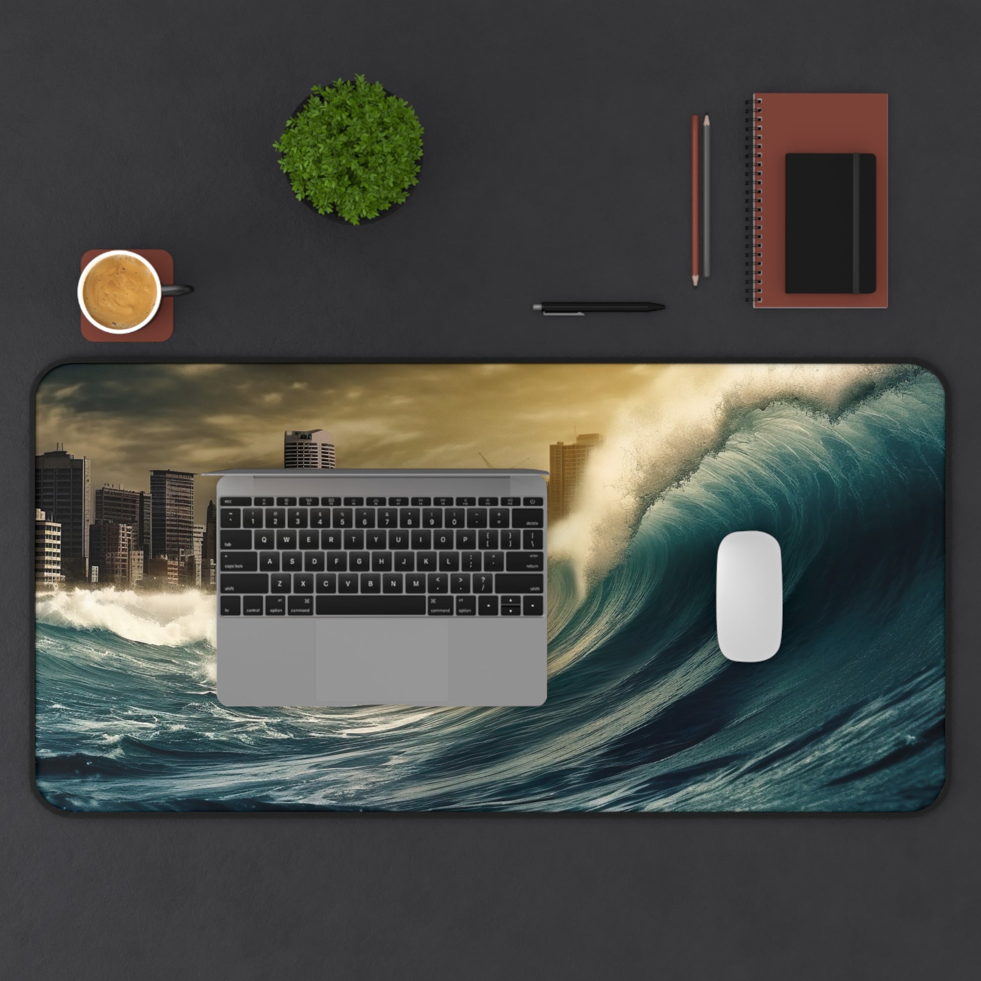 "Stunning Tsunami Wave Desk Mat - Nature-inspired desk protector for workspaces"