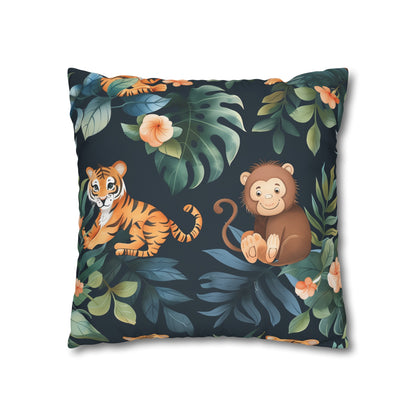 "Wild Tiger Jungle Pillow Case - Sleek, seamless design with fierce tigers in lush greenery, perfect for adding adventurous style to your bedroom decor"