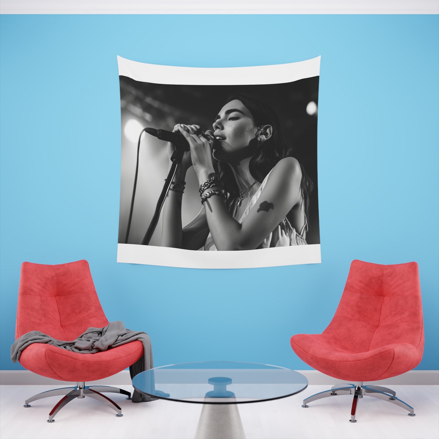 Dua Lipa: Live in Concert Tapestry | Wall Tapestry | All Over Print, AOP, Decor, Halloween, Home & Living, Home Decor, Indoor, Spring Essentials, Sublimation, Tapestry | Prints with Passion