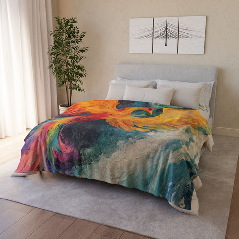 Phoenix Reborn in Waterfall of Color — Plush Fleece Throw Blanket — Product Detail View 12